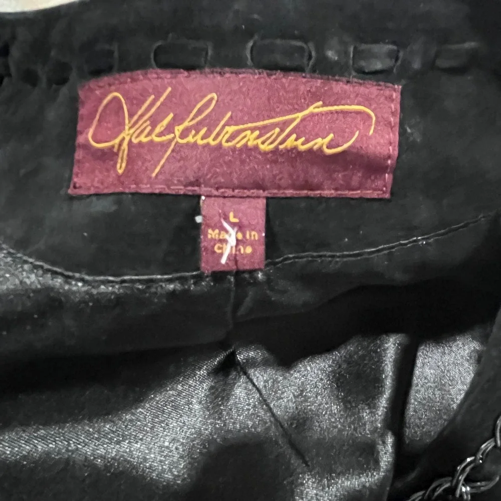 Hal Rubenstein Womens Black Suede Leather Chain‎ Trim Open Front Jacket Large